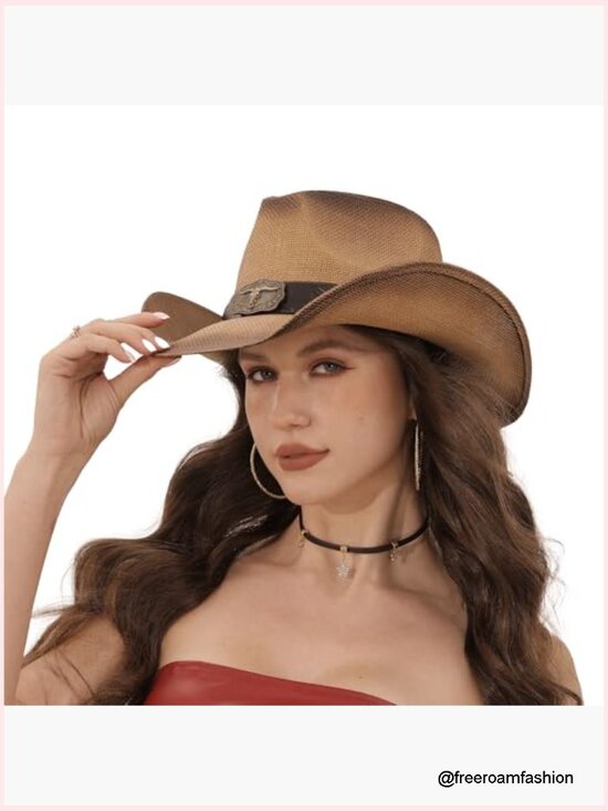 Straw Cowboy Hat with Wide Brim for Western Outfits main image 6